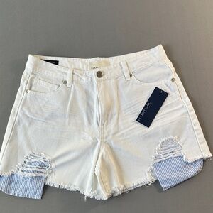 Habitual White Denim Shorts with Blue Stripe Pocket Accents